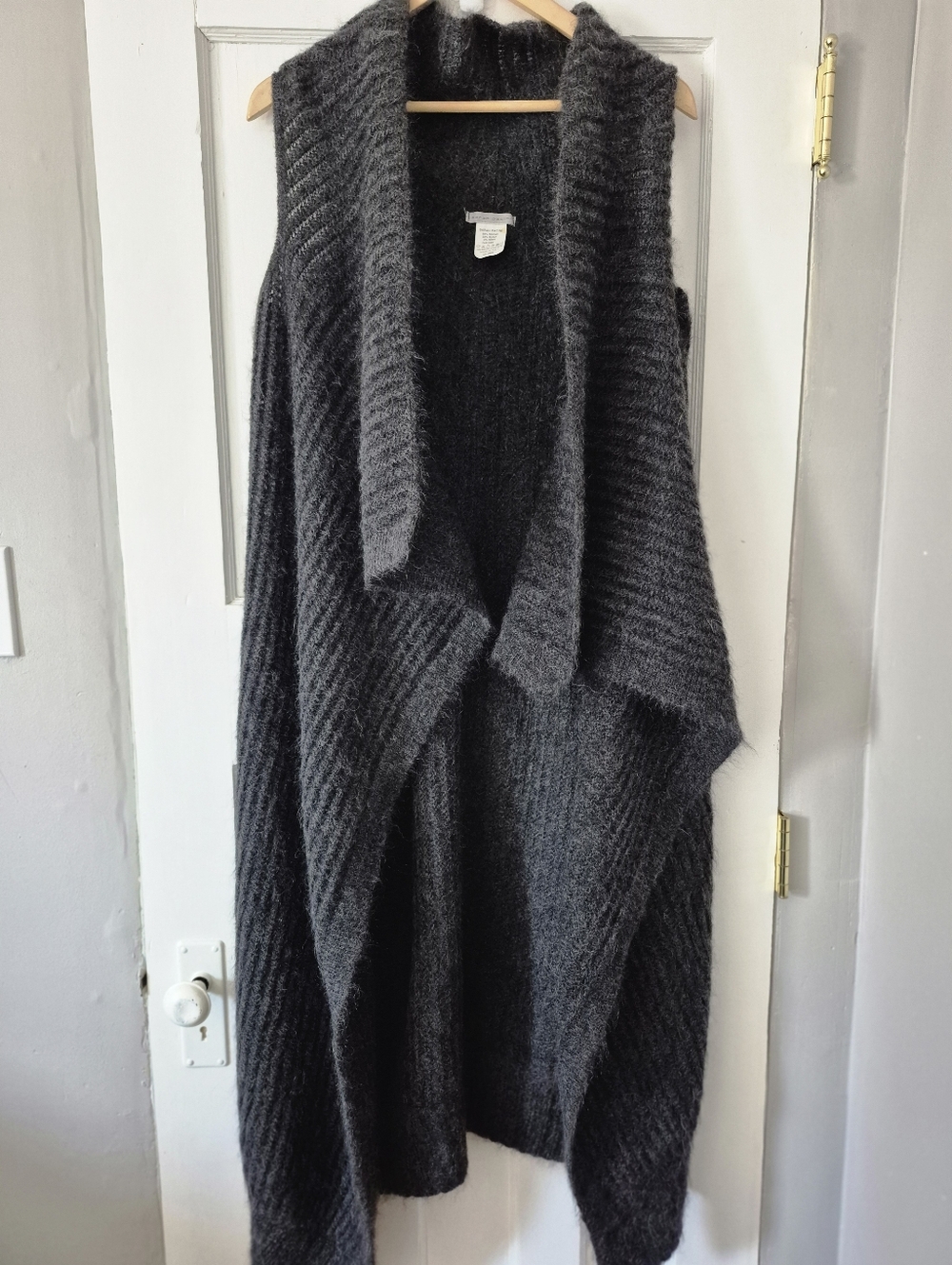 Sarah Pacini Open Front Waterfall Sleeveless Mohair Blend Cardigan Dark Grey O/S